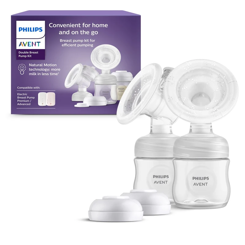 Philips Avent Double Breast Pump Kit, Without Motor Unit, Easily Clean and Assemble, 2 Bottles, 2 Sealing Disc and 2 Screw Rings for Milk Storage, Model SCF335/12