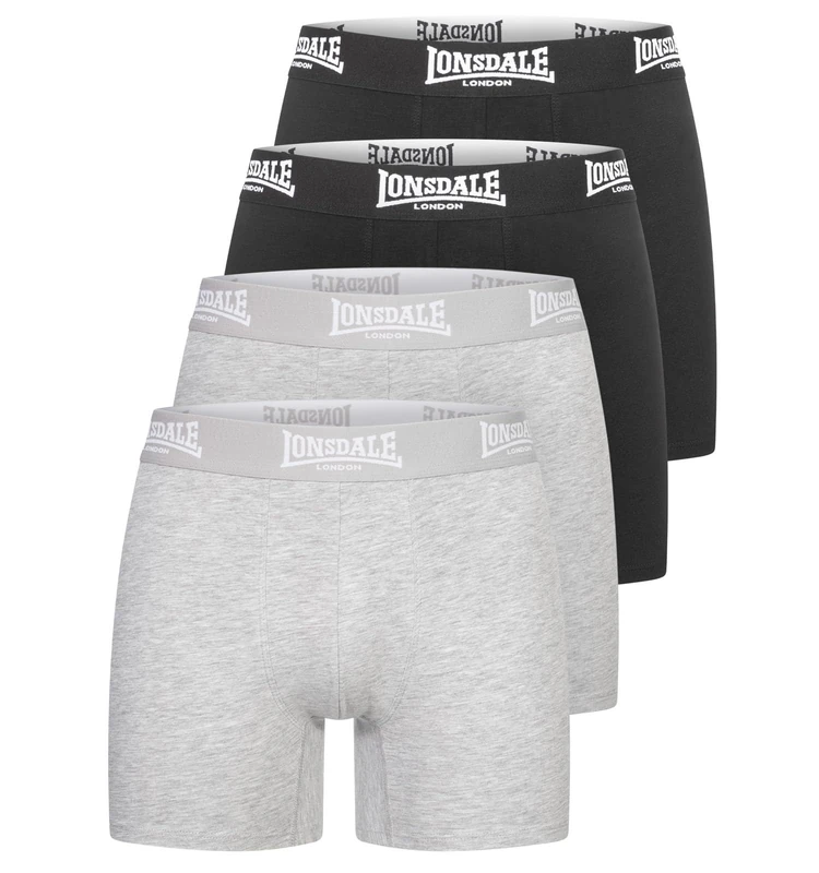 Lonsdale Men's East Challow Boxer Shorts, Black/Marl Grey, S