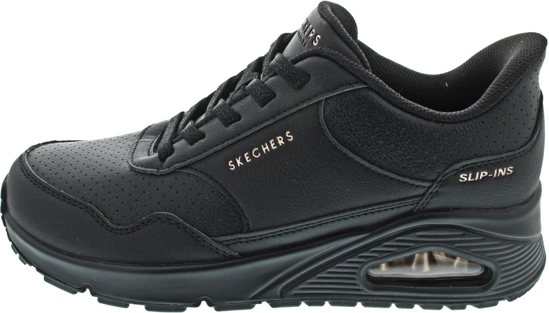 Skechers Women's Uno Banksia Luxe Sneaker, Black Duraleather, 6.5 UK
