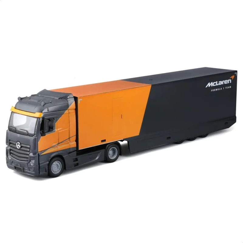 BBURAGO Mercedes Semi Truck with McLaren MCL38 (2024) #4 Norris, 1:43 Scale Diecast Set, Detailed Car Transporter with F1 Car, Official McLaren and Mercedes Licences, Recommended Age 3+ Years