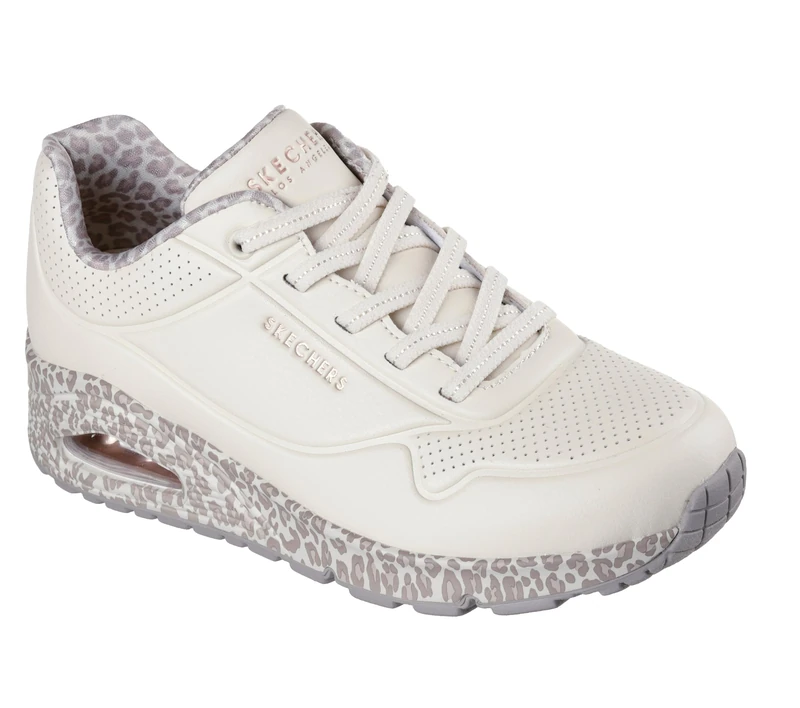 Skechers Women's Uno-Safari Time Sneaker, White Leopard, 2.5 UK