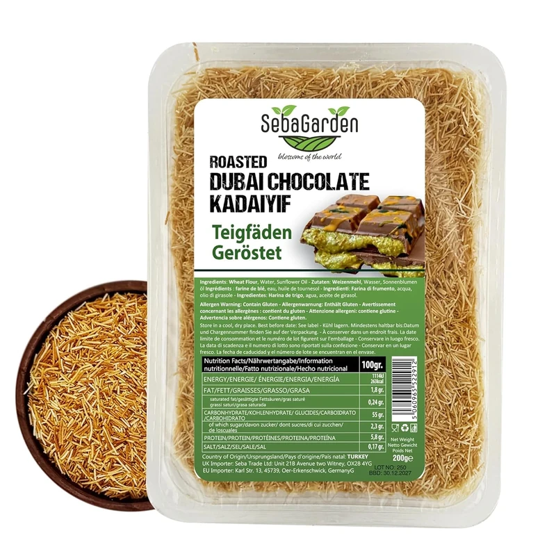 Seba Garden Dried & Roasted Chopped Dubai Chocolate Kadaifi/Kunafa – Authentic Kadaif Premium Quality Kadayif from Turkey (Kadaifi Only)
