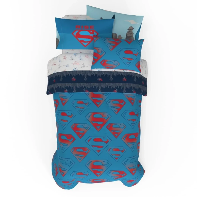 Franco Comforter and Sheet Set with Sham, Microfiber, Superman, 5 Piece Twin Size