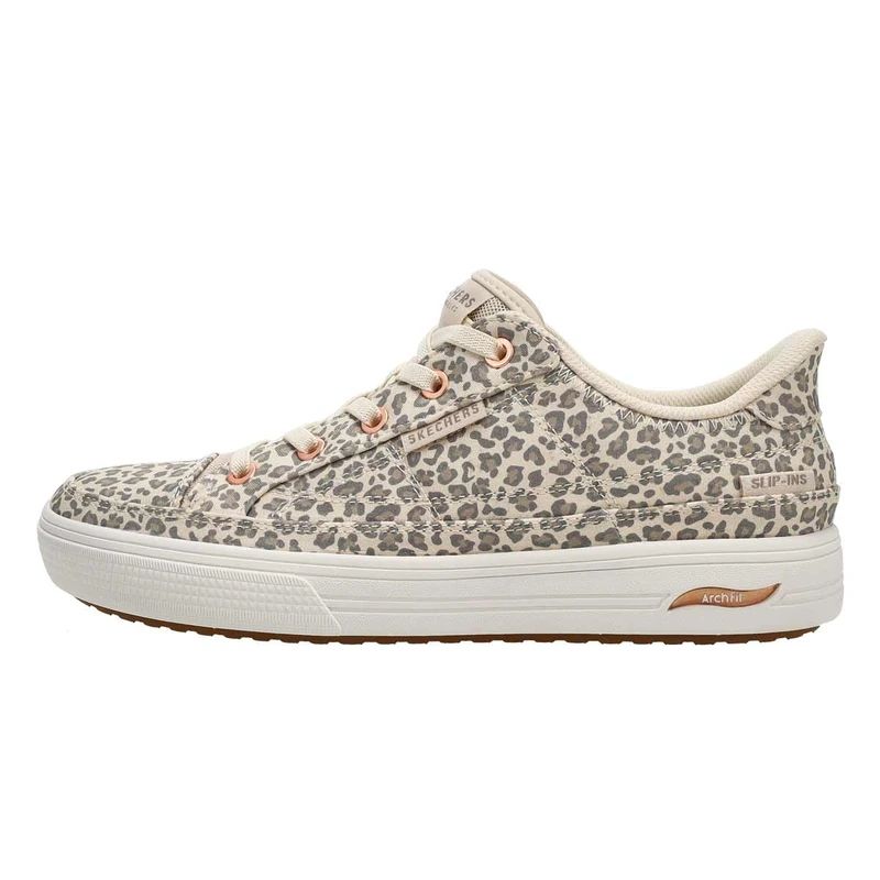Skechers Women's Arch FIT Arcade Wild NITE Trainers, Leopard Canvas, 4 UK