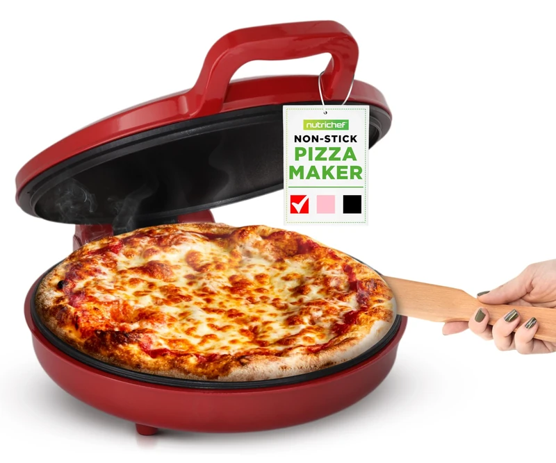 NutriChef Countertop Pizza Maker, 1500W Non-Stick Electric Pizza Cooker, Makes 30.5 cm Personal Pizzas, Temp Range 80–204°C, Pizza Oven Indoor, Air Fryer Microwave Combo, Instant Pot Air Fryer, Red