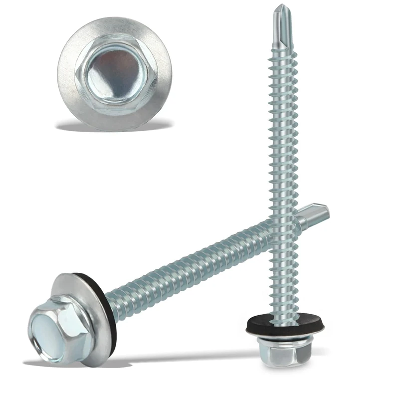 120PCS Roofing Screws with Rubber Washers 4.8x55mm Hex Head Self Tapping Screws Tech Screw for Metal Zinc Plated Corrugated Roofing Cladding Steel Screw for Tin Roof