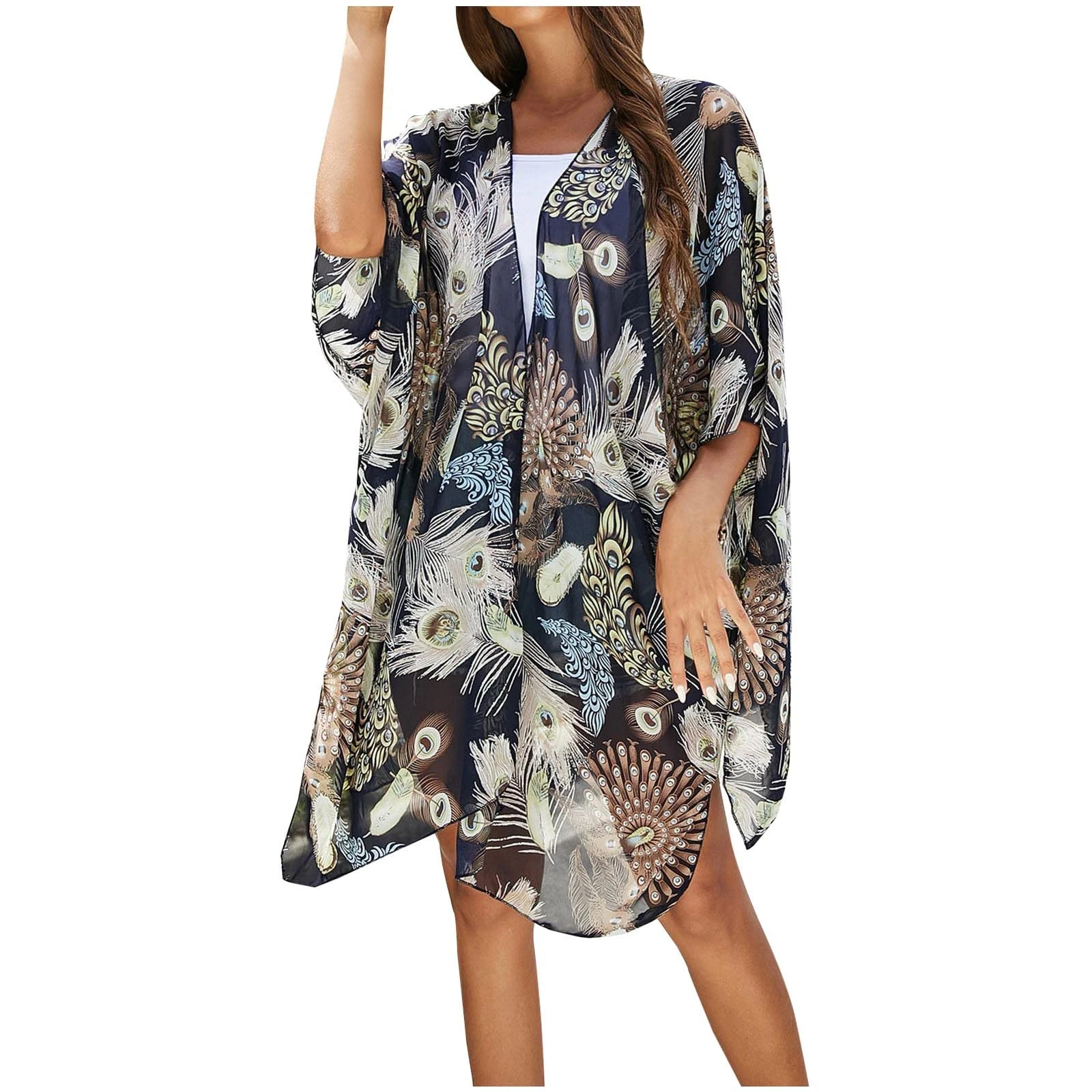 Women's Swim Cover-ups & Sarongs, Chiffon Kimono Cardigans for Women UK Open Front Kimono Robes Beach Cover Ups Bikini Cover Up Fashion Loose Swimwear Cover Ups Body Wrap Beach Wear Holiday Black