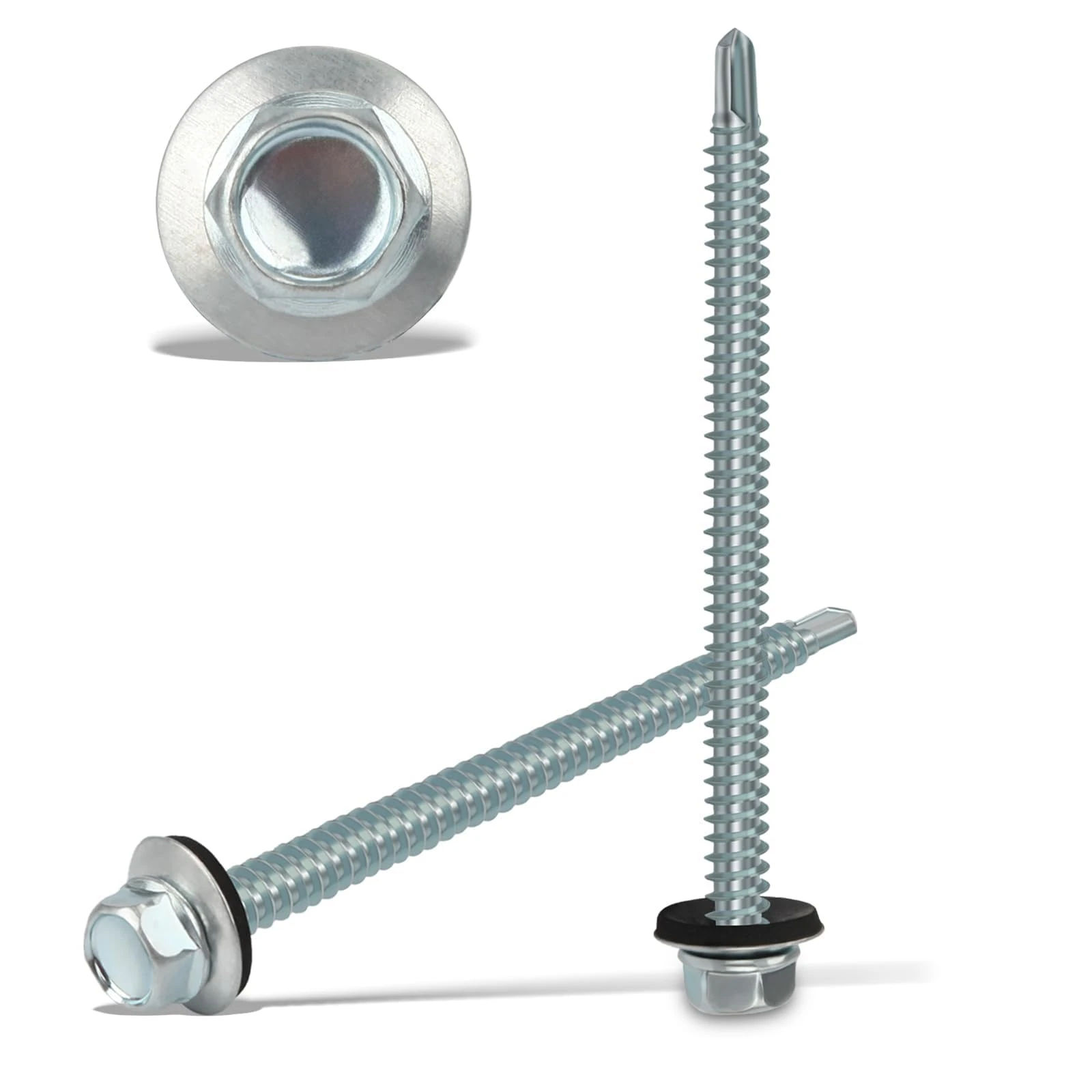 50PCS Roofing Screws with Rubber Washers 6.3x100mm Hex Head Self Tapping Screws Tech Screw for Metal Zinc Plated Corrugated Roofing Cladding Steel Screw for Tin Roof