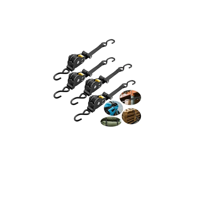 eSynic 4Pack Auto Retractable Ratchet Straps Direct 340kg & U-ring Pulling 680kg Capacity Heavy Duty 3.3M*25mm Retracting Ratchet Tie Down Straps with Hooks and Handles for Trailer, Motorcycle & Van