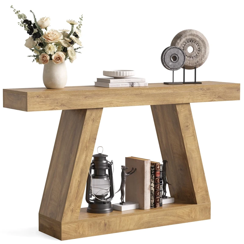 LITTLE TREE 55-Inch Sofa Table with Storage, Farmhouse Console Table for Home, Rectangular Wooden Entryway Furniture for Living Room, Bedroom, Office, Hallway, Oak