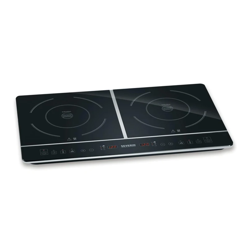 Severin DK 1033 Induction Hob 2 Plates, Scratch-Resistant Glass Ceramic Hobs, Matte, 10 Power Levels, Touch Display, Timer Function, Automatic Shut-Off, 3,400 W, Black, Glass