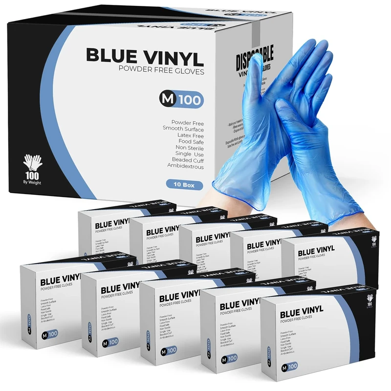 eatasty Disposable Gloves, Size M, Pack of 1000, Blue Vinyl Gloves, Powder Free, Latex Free, Comfortable Fit, Suitable for Food Handling, Cleaning, Hairdressing & Multi-Purpose Use