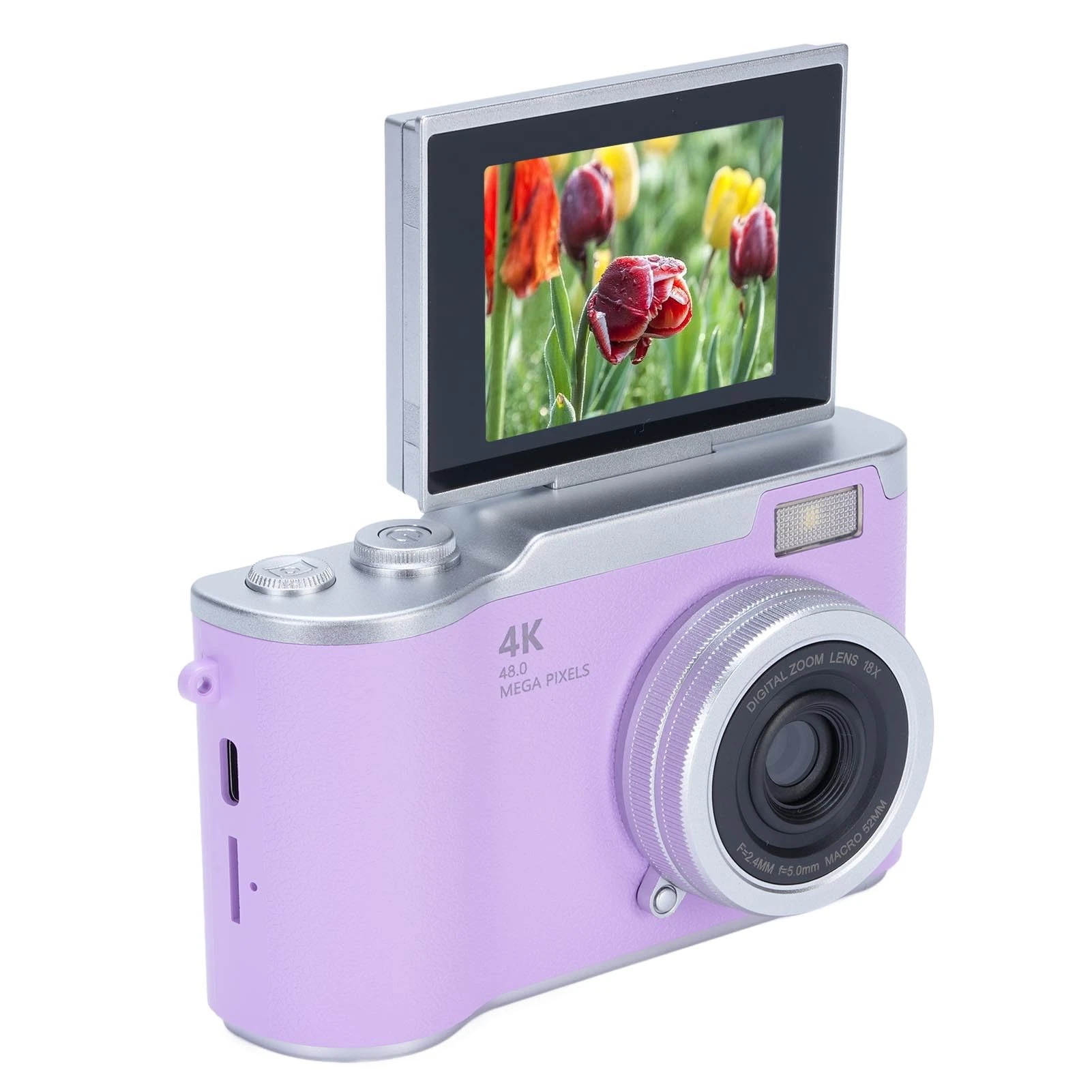 Digital Camera for Photography, 1080P 48MP Vlogging Camera with 2.4 Inch 180° Flip Screen, 8X Digital Zoom Compact Retro Camera (Purple)