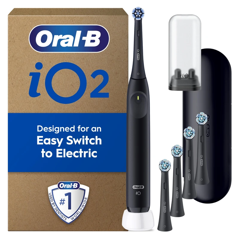 Oral-B iO2 Night Black Electric Toothbrush + Oral-B iO Ultimate Clean Black Toothbrush Heads x 5