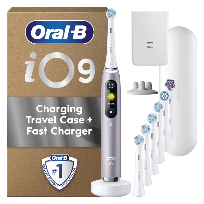 Oral-B iO9 Rose Quartz Electric Toothbrush + Oral-B iO Assorted White Toothbrush Heads x 7