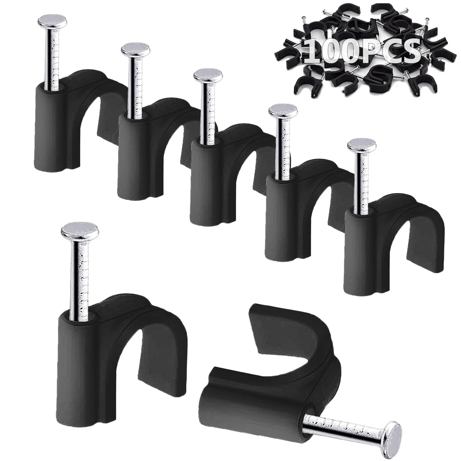 100PCS Round Cable Clips with Storage Box, 12MM Electrical Cable Wall Clip Nail Clips Management, Wire Tidy Clips Pins Cable Tacks for Ethernet, Electrical Wires