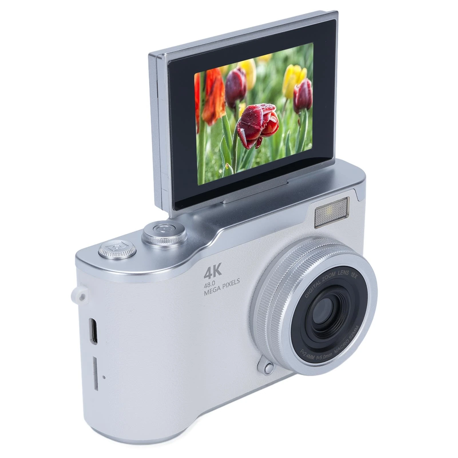 Digital Camera for Photography, 1080P 48MP Vlogging Camera with 2.4 Inch 180° Flip Screen, 8X Digital Zoom Compact Retro Camera (White)
