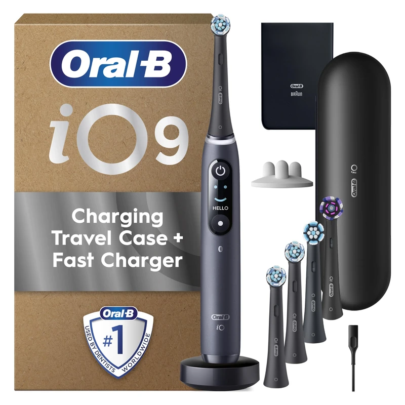 Oral-B iO9 Black Onyx Electric Toothbrush + Oral-B iO Assorted Black Toothbrush Heads x 5