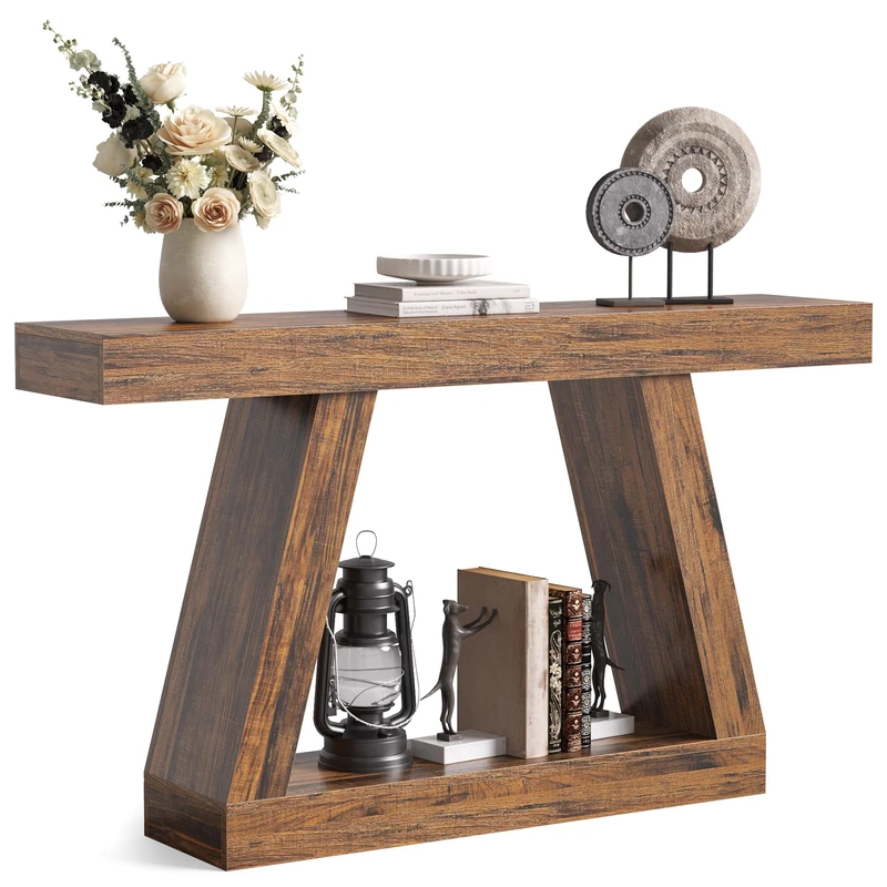 LITTLE TREE 55-Inch Sofa Table with Storage, Farmhouse Console Table for Home, Rectangular Wooden Entryway Furniture for Living Room, Bedroom, Office, Hallway, Brown