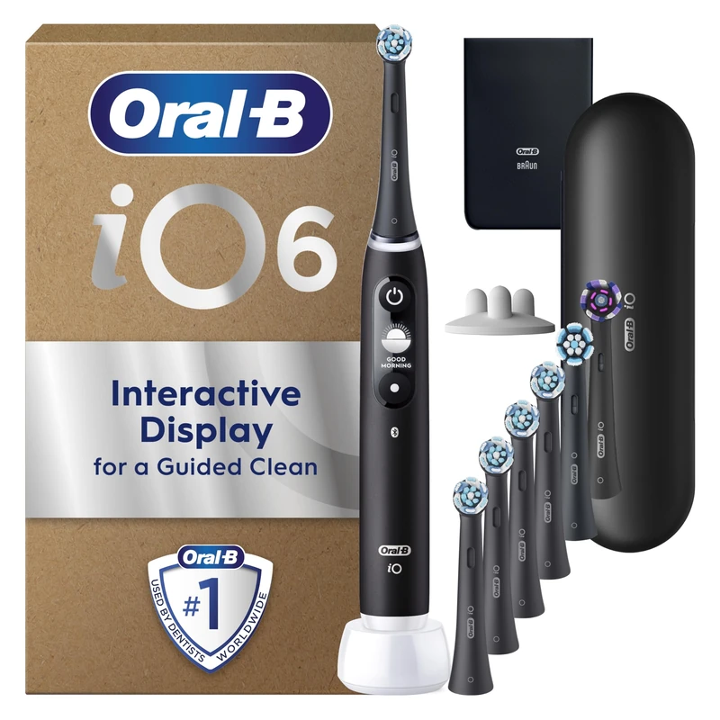 Oral-B iO6 Black Lava Electric Toothbrush + Oral-B iO Assorted Black Toothbrush Heads x 5