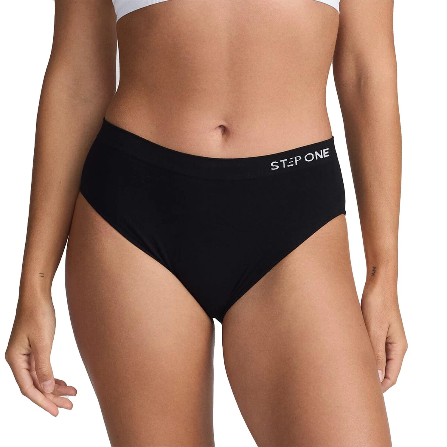 STEP ONE SmoothFit Bikini Brief. Ultra-Soft, Breathable Bamboo Moisture Wicking Underwear Women, Hypoallergenic Womens Underwear for Sensitive Skin, Moderate Coverage Black Large