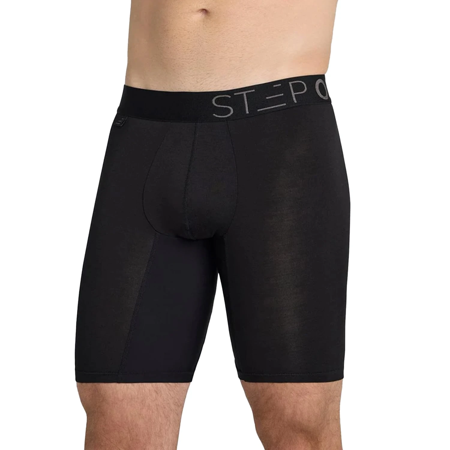 STEP ONE Boxer Brief Sport. Longer Length Mens Boxers Shorts with 3D Pouch, Anti Chafing Underwear Mens, Breathable Bamboo, All-Day Comfort for Sports & Fitness Black X-Large