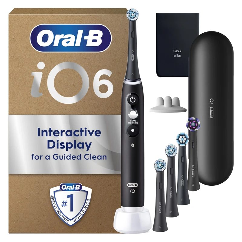 Oral-B iO6 Black Lava Electric Toothbrush + Oral-B iO Assorted Black Toothbrush Heads x 5