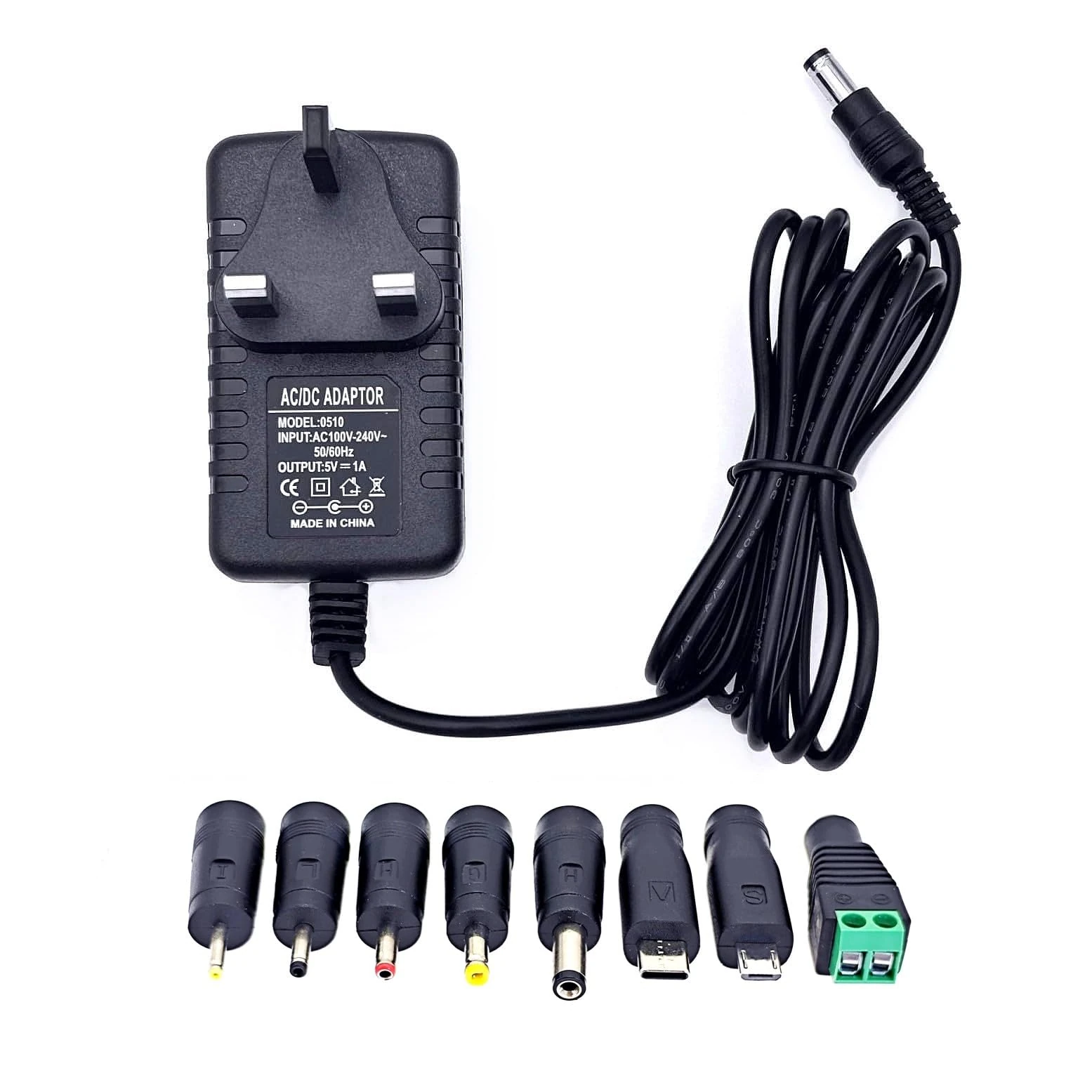 JZK 5V 1A DC Power Supply Adapter, AC 100-240V to DC 5 Volt 1 Amp 1000mA Power Adapter Converter Transformer with 8 Connector DC Plug for 5V LED strip lights, Router, Audio/Video