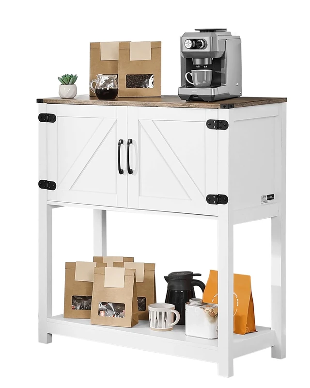 VEVOR Coffee Bar Cabinet, 31.5 x 13.8 x 34.6 in Farmhouse Coffee Bar Cabinet with 3-Tier Storage, Table with Magnet Doors, Farmhouse Sideboard Buffet for Living Room, Entryway