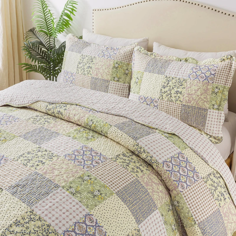 HoneiLife Quilt Set King Size - Lightweight Bedspreads 106x96, Microfiber Quilts 3-Piece, Patchwork Coverlet Rustic Bedding Sets All Season Quilts