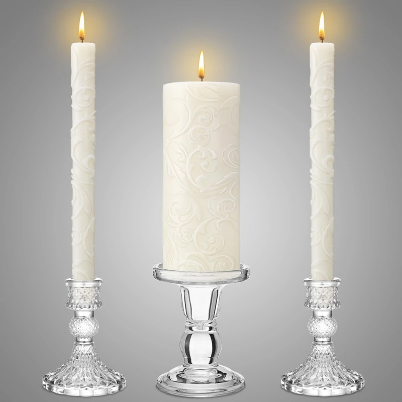 Irenare Unity Candles with Holder for Wedding Ceremony Wedding Decortions Accessories Glass Candle Holder Pillar Candle for Formal Events Church (Delicate)