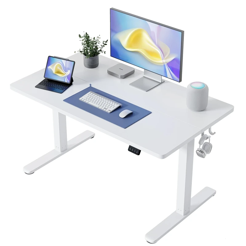 Cubiker Electric Standing Desk Height Adjustable For Gaming and Computer, 100 x 60cm Sit Stand Electric Home Office Desk with Memory Smart Pannel, Splice Board, White