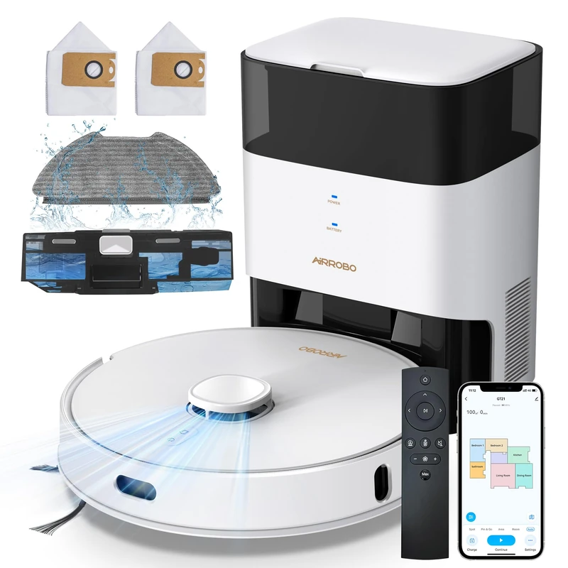 AIRROBO GT21 Robot Vacuum Cleaner with Mop Function: Robot Vacuum Cleaner with 3.5L Suction Station | LiDAR Navigation | 180 Minutes Run Time | Automatic Emptying | Powerful Suction | App Control