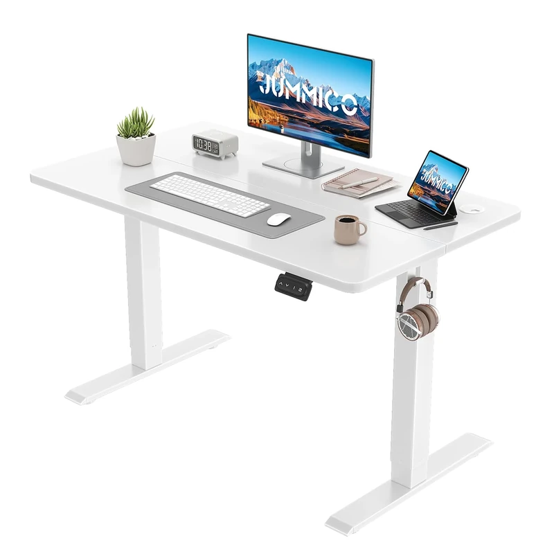 JUMMICO Height Adjustable Desk Electric Standing Desk Electric Desk Height Adjustable with Memory Function 100 x 60 cm, 40 inch, White