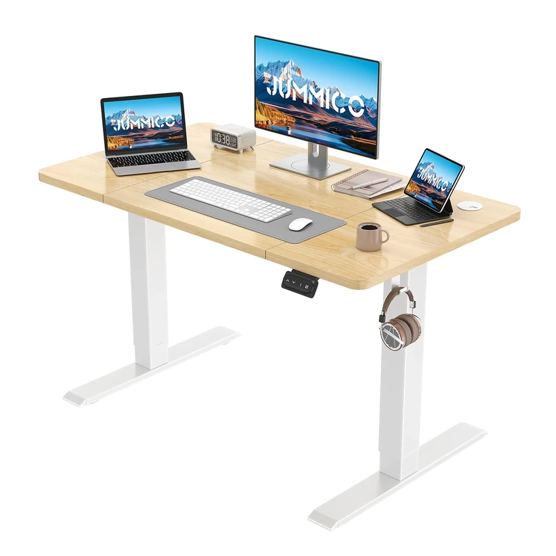 JUMMICO Electric Standing Desk, 120 x 60 cm Home Office Height Adjustable Desk, Computer Lift Table with Smart Panel & Memory Function, Beige