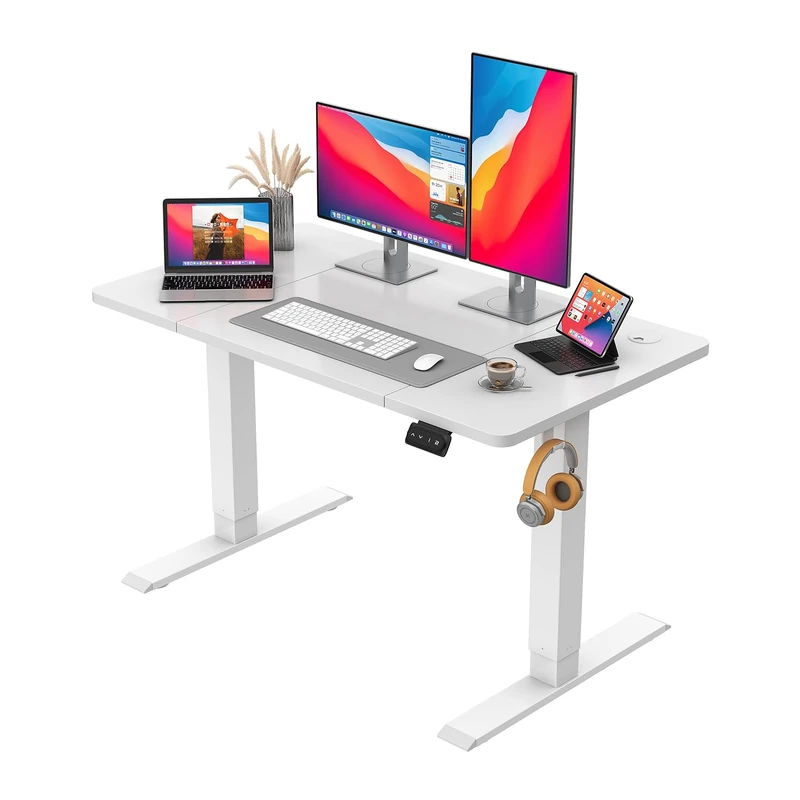 JUMMICO Electric Standing Desk 120 x 60 cm Home Office Height Adjustable Desk, Computer Lift Table with Smart Panel, Sit Stand Desk with Height Memory, White