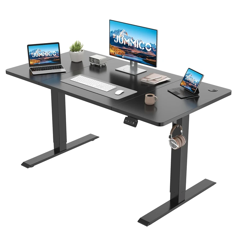 JUMMICO Electric Standing Desk 140 x 60 cm Home Office Height Adjustable Desk, Computer Lift Table with Smart Panel, Sit Stand Desk with Height Memory, Black