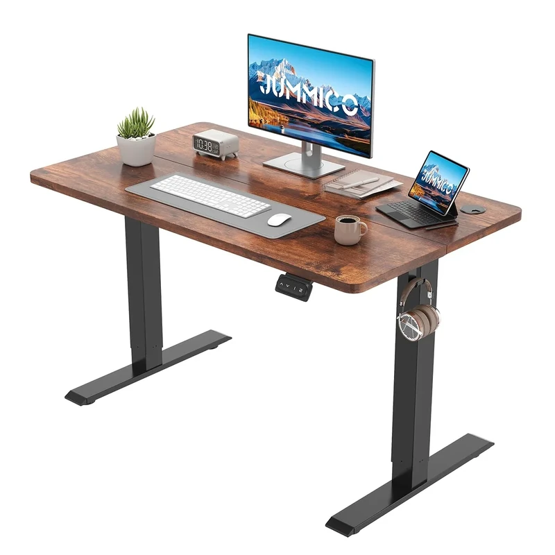 JUMMICO Electric Standing Desk 100 x 60 cm Home Office Height Adjustable Desk, Computer Lift Table with Smart Panel, Sit Stand Desk with Height Memory, Brown