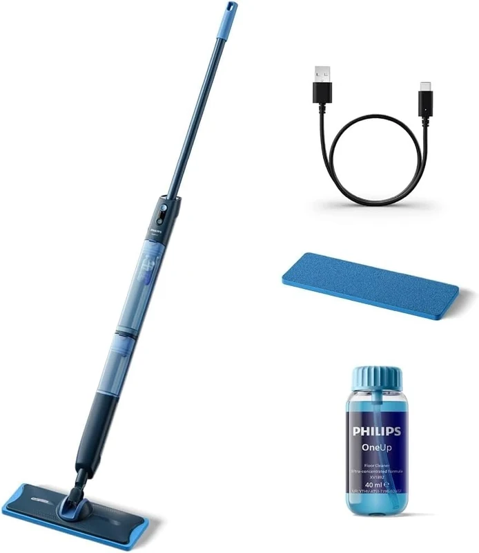 Philips OneUp 5000 Series Electric Mop - 2X Cleaner Floors³, 2X Faster Mopping, Dual Wetness Setting for Hard & Delicate Floors, Cordless with 360° Rotating Hinge (XV5113/01)