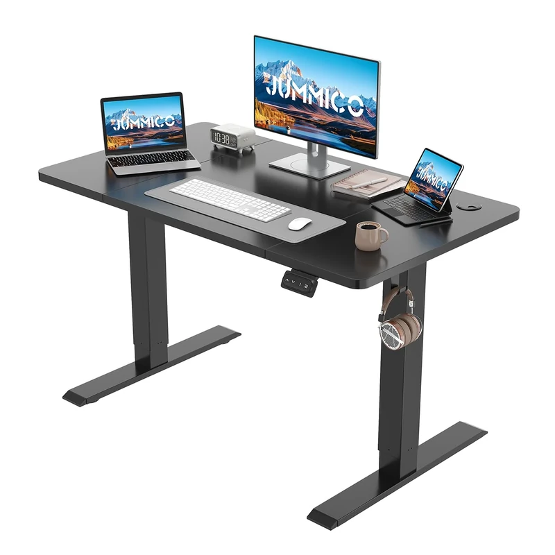 JUMMICO Electric Standing Desk, 120 x 60 cm Home Office Height Adjustable Desk, Computer Lift Table with Smart Panel & Memory Function, Black
