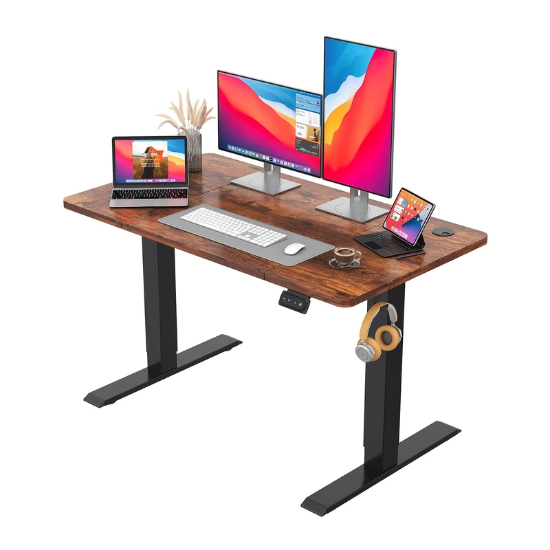 JUMMICO Electric Standing Desk 120 x 60 cm Home Office Height Adjustable Desk, Computer Lift Table with Smart Panel, Sit Stand Desk with Height Memory, Brown