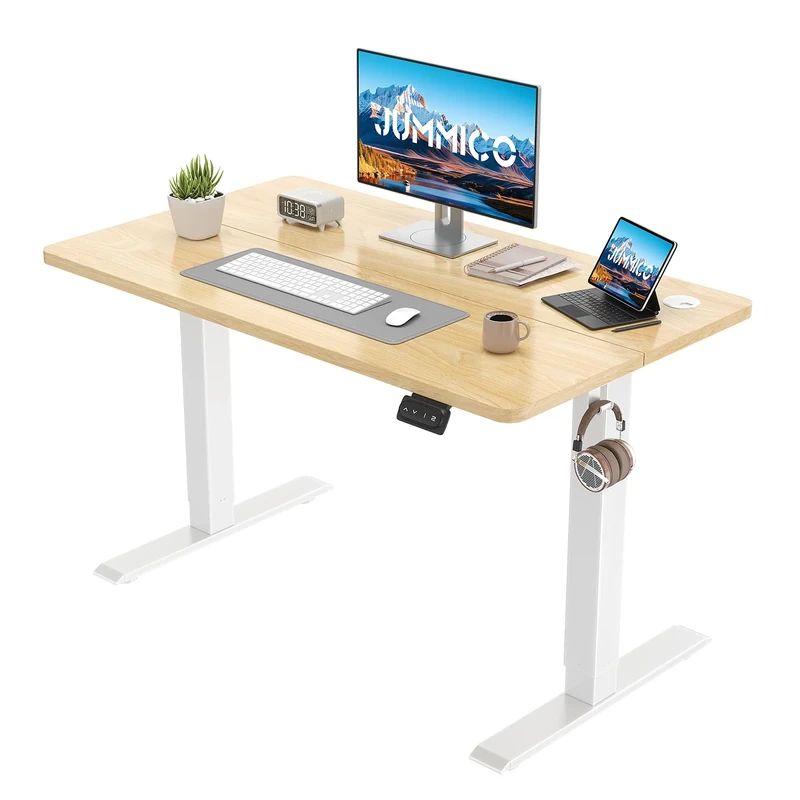 JUMMICO Electric Standing Desk 100 x 60 cm Home Office Height Adjustable Desk, Computer Lift Table with Smart Panel, Sit Stand Desk with Height Memory, Beige