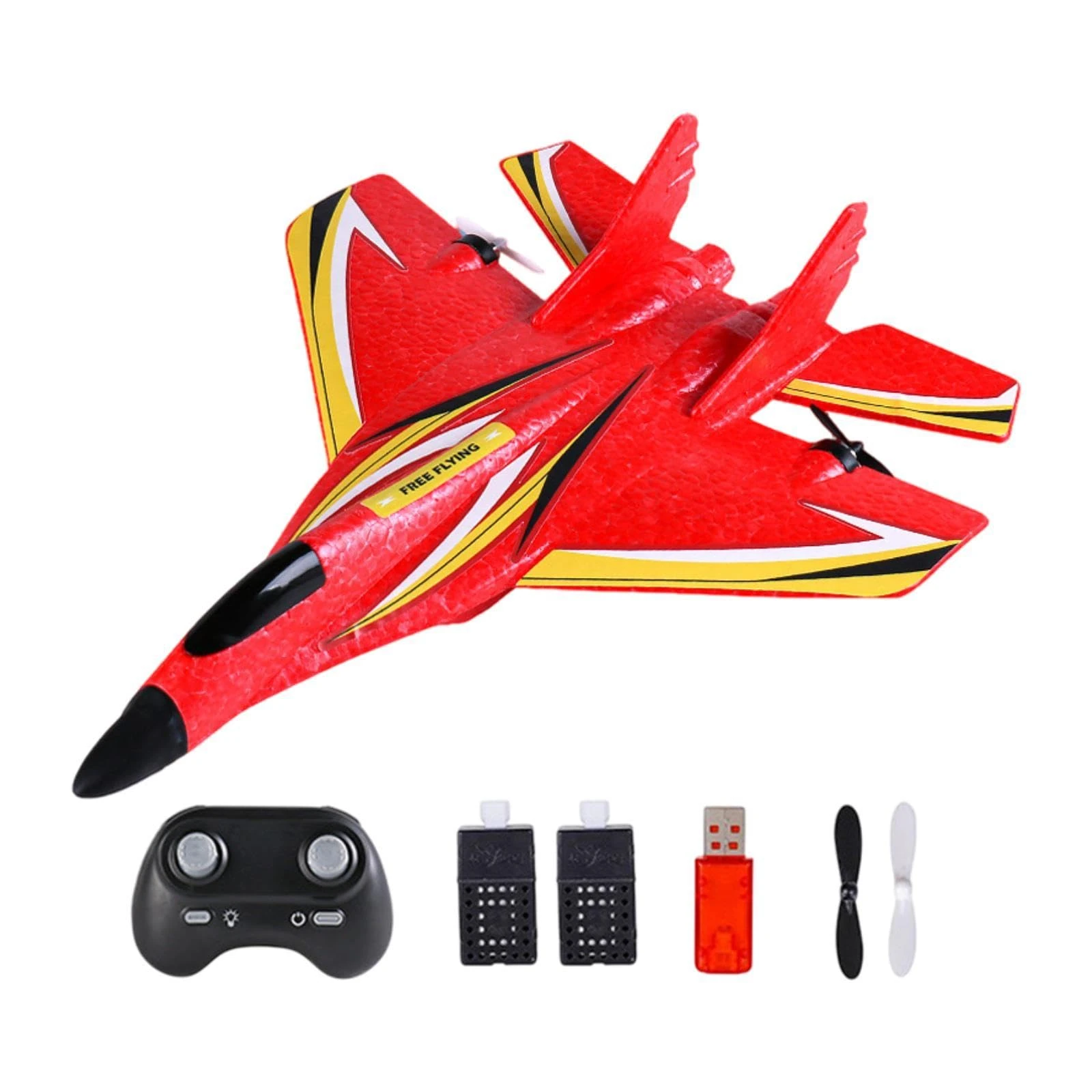 Colcolo RC Plane Foam Lightweight Sturdy with Gyro Aircraft Toy Remote Control Airplane for Beginner Boys Kids Adults Birthday Gift, Red 2 battery
