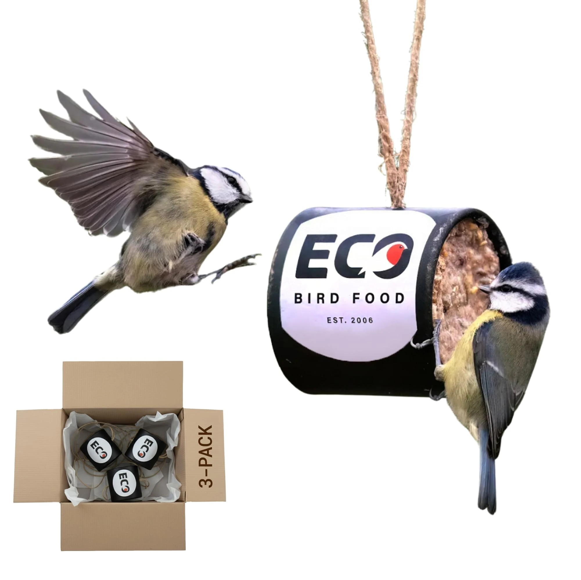 Eco Bird Food Seasonal Suet Tubes – 1kg Pack of 3 – Plastic-Free, Recyclable, Biodegradable Packaging – Mess-Free, High-Energy Wild Bird Feed – UK-Made with Seasonal Ingredients