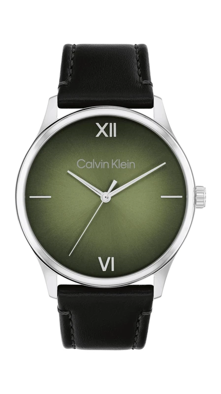 Calvin Klein Three Hand Quartz Movement Watch for Men Ascend Collection with Black Leather Strap - 25200454