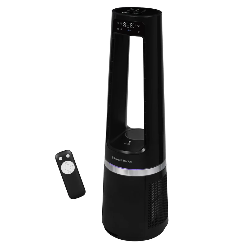 Russell Hobbs, Bladeless Cool and Heat with 12 Speed Settings, Air Purifying, LED Display & Remote Control, 12-Hour Timer and Oscillating Feature in Black, RHBLDL25B