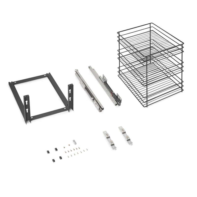 Emuca - Titane Pull-out rack for lower fixing with soft closing, for kitchen modules 400mm, Steel, Anthracite grey