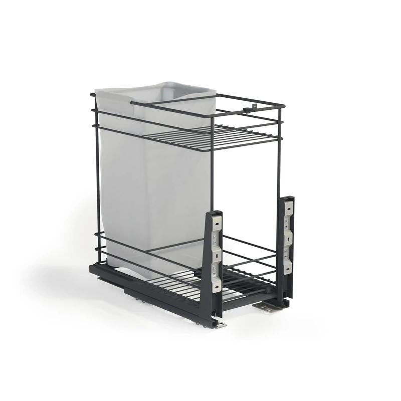 Emuca - Titane pull-out rack with baskets and bread basket for lower fixing with soft closing, for kitchen modules 300mm, Steel, Anthracite grey