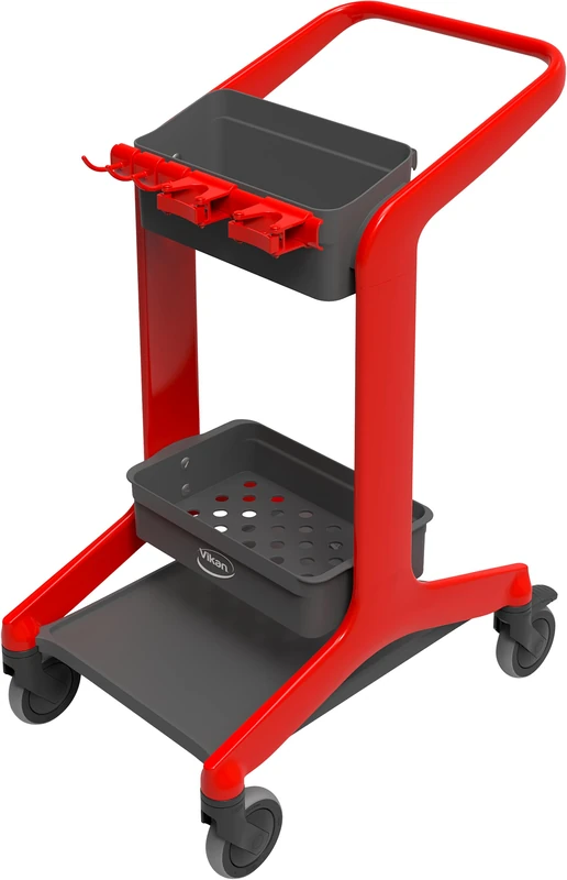 Vikan HyGo Mobile Cleaning Station ‒ Model 57004 Janitor Cart with Shadow-Board, 780 mm, Red