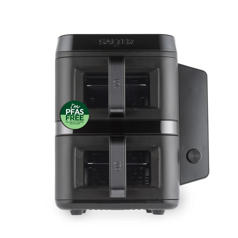 Salter VertiCook View Stackable Air Fryer - Vertical Double Drawer, Cook On 4 Levels, XL 9L Capacity - 2 x 4.5L Baskets, 2 Drawers & 2 Racks, Space Saving, 12 Functions, Sync & Match, PFAS-Free
